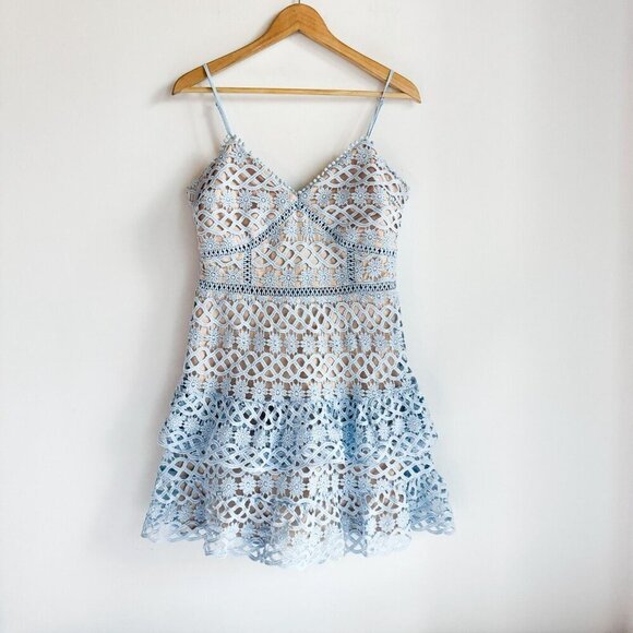 Lulu's Beauty and Lace  Light Blue Crochet Lace Mini Dress L - Picture 5 of 10